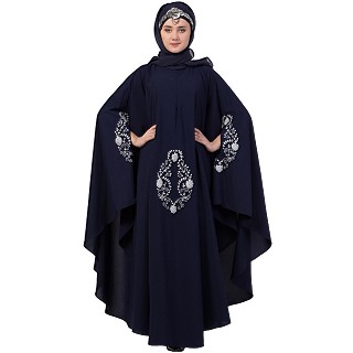 Designer Irani Kaftan with zari embroidery work- Navy blue-silver